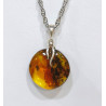 Pendentif Ambre Baltique Rond Argent 925 avec Chaîne 46 cm