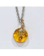 Pendentif Ambre Baltique Rond Argent 925 avec Chaîne 46 cm
