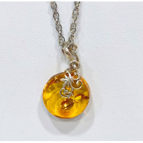 Pendentif Ambre Baltique Rond Argent 925 avec Chaîne 46 cm