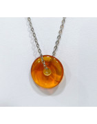Pendentif Ambre Baltique Cognac Donut 925 avec Chaîne 46 cm
