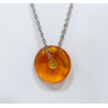 Pendentif Ambre Baltique Cognac Donut 925 avec Chaîne 46 cm