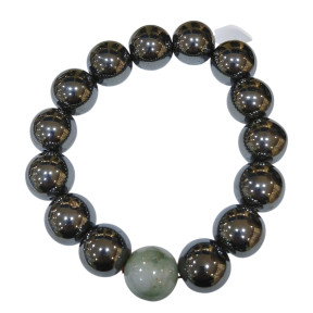 Bracelet Hématite et Jade Pierres Rondes 14mm