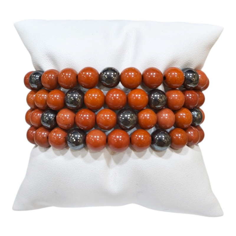 Bracelet Jaspe Rouge et Hématite Pierres Rondes 8mm