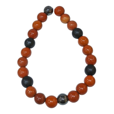 Bracelet Jaspe Rouge Onyx Mate et Hématite Pierres Rondes 8mm