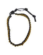 Bracelet Cuir et Billes d'Acier Doré Réglable