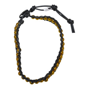 Bracelet Cuir et Billes d'Acier Doré Réglable