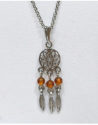 Pendentif Ambre Baltique Fleur de Vie Attrape-rêves  Argent 925 avec Chaîne 42 + 3 cm