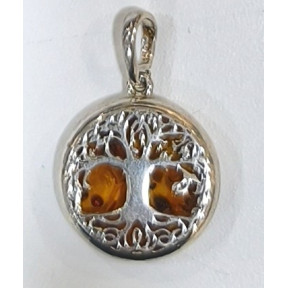 Pendentif Ambre Baltique Arbre de Vie Argent 925