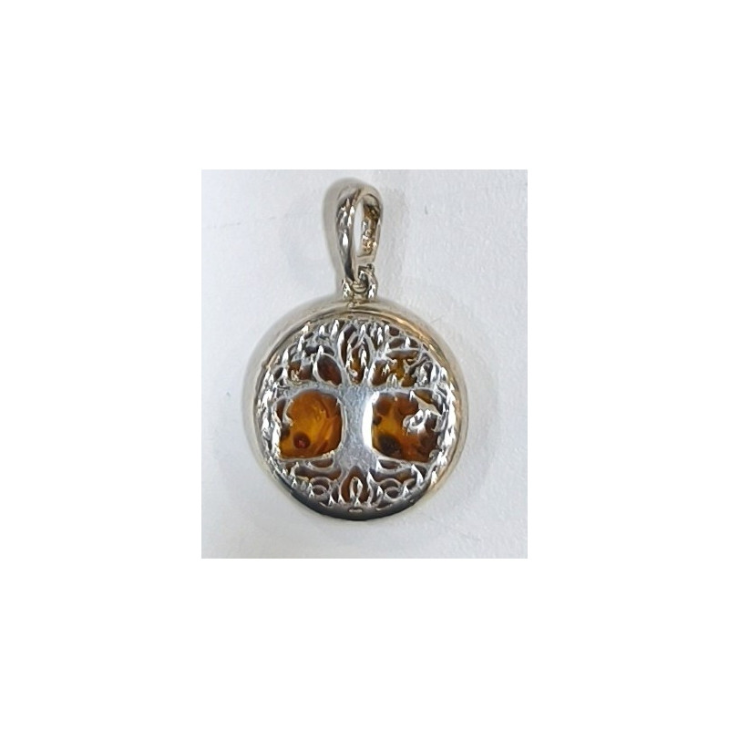 Pendentif Ambre Baltique Arbre de Vie Argent 925