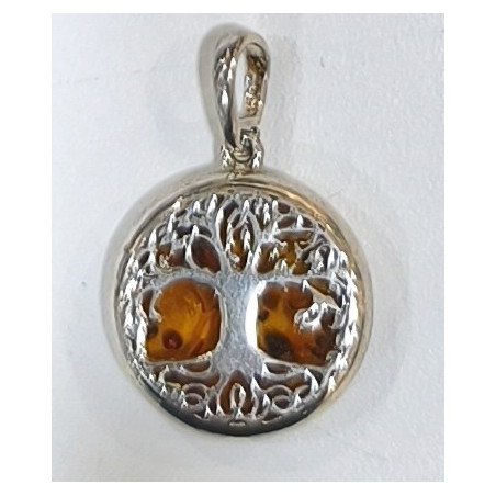 Pendentif Ambre Baltique Arbre de Vie Argent 925