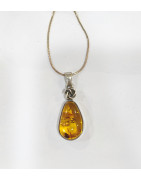 Pendentif Ambre Baltique Cognac avec Chaîne Argent 925 40 cm