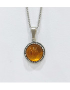 Pendentif Ambre Baltique Rond Argent 925 avec Chaîne 50 cm