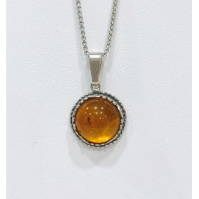 Pendentif Ambre Baltique Rond Argent 925 avec Chaîne 50 cm