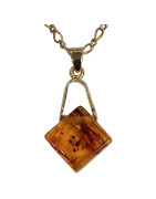 Pendentif Ambre Baltique Losange avec Chaîne Acier 48 cm
