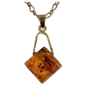 Pendentif Ambre Baltique Losange avec Chaîne Acier 48 cm