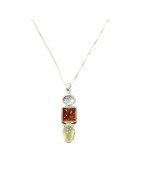 Pendentif Préhnite Ambre Pierre de lune avec Chaîne Argent