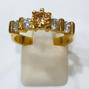 Bague Citrine et Zirconium Laiton Plaqué Or taille 56