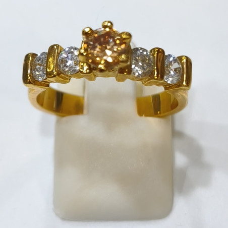 Bague Citrine et Zirconium Laiton Plaqué Or taille 56