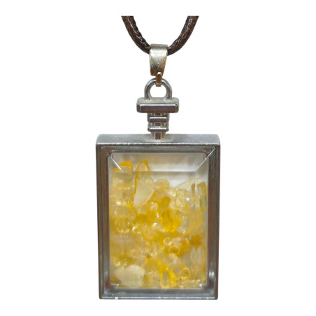 Pendentif Citrine Rectangle 5 cm avec Cordon Réglable