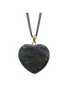 Pendentif Jaspe Cœur avec Chaîne Acier Inox Noir 46 cm