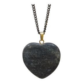 Pendentif Jaspe Cœur avec Chaîne Acier Inox Noir 46 cm