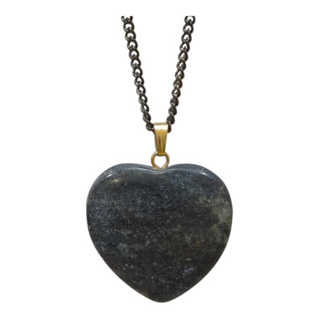 Pendentif Jaspe Cœur avec Chaîne Acier Inox Noir 46 cm