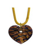 Pendentif Verre de Murano Cœur avec Chaîne Acier Inox Plaqué Or 38 cm