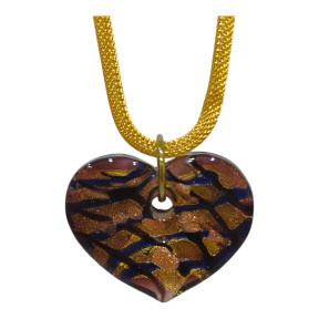 Pendentif Verre de Murano Cœur avec Chaîne Acier Inox Plaqué Or 38 cm