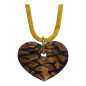 Pendentif Verre de Murano Cœur avec Chaîne Acier Inox Plaqué Or 38 cm