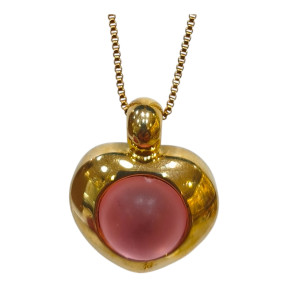 Pendentif Verre de Murano Cœur et Chaîne Acier Inox Plaqués Or 50 cm