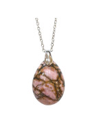 Pendentif Rhodonite Goutte avec Chaîne Acier Inox 46 cm