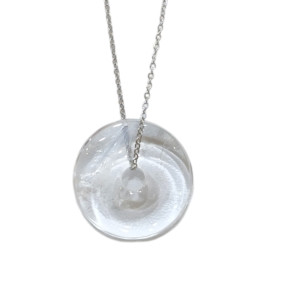Pendentif Cristal de Roche Donut avec Chaîne Acier Inox 44 cm