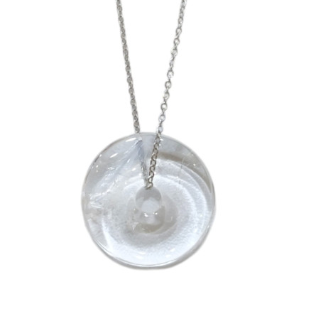 Pendentif Cristal de Roche Donut avec Chaîne Acier Inox 44 cm