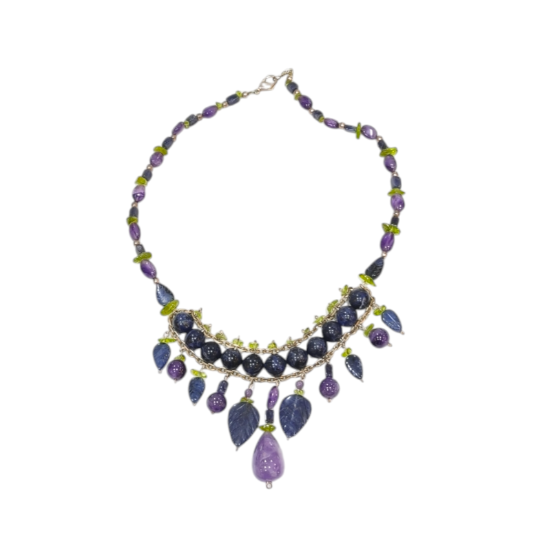 Collier Sodalite Améthyste et Péridot Argent 925 54 cm