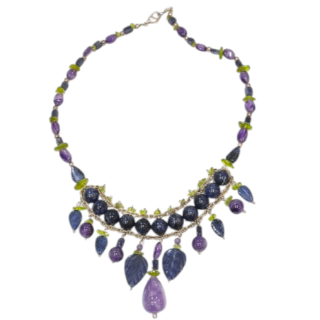 Collier Sodalite Améthyste et Péridot Argent 925 54 cm