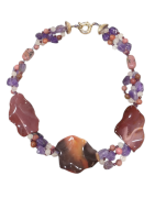 Collier Jaspe Mokaïte Améthyste Rhodonite Rhodochrosite Quartz Rose 42 cm avec Insert et fermoir Argent 925