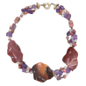 Collier Jaspe Mokaïte Améthyste Rhodonite Rhodochrosite Quartz Rose 42 cm avec Insert et fermoir Argent 925