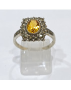 Bague Citrine Naturelle et Marcassite Argent 925 Taille 58