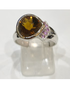 Bague Citrine et Tourmaline Rose Argent 925 Taille 57
