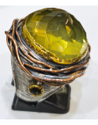 Bague Quartz Vert Argent 925 Cuivre et Laiton Taille 54