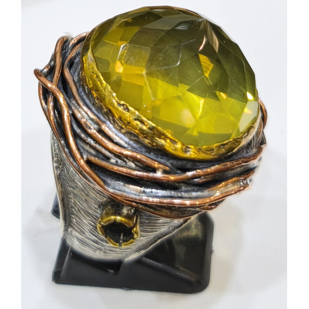 Bague Quartz Vert Argent 925 Cuivre et Laiton Taille 54