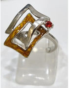 Bague Rubis de Synthèse et Email Argent 925 Taille 51
