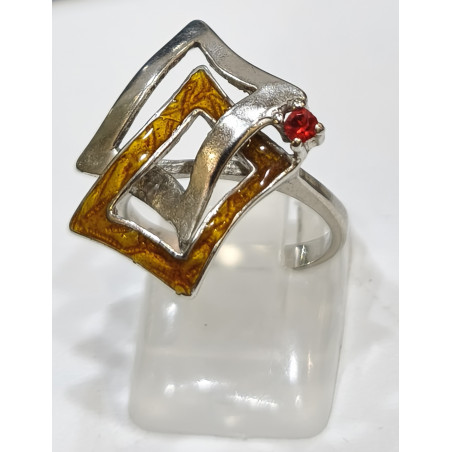 Bague Rubis de Synthèse et Email Argent 925 Taille 51