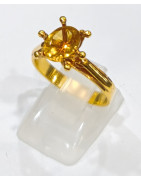 Bague Citrine Naturelle Acier Plaqué Or Taille 57