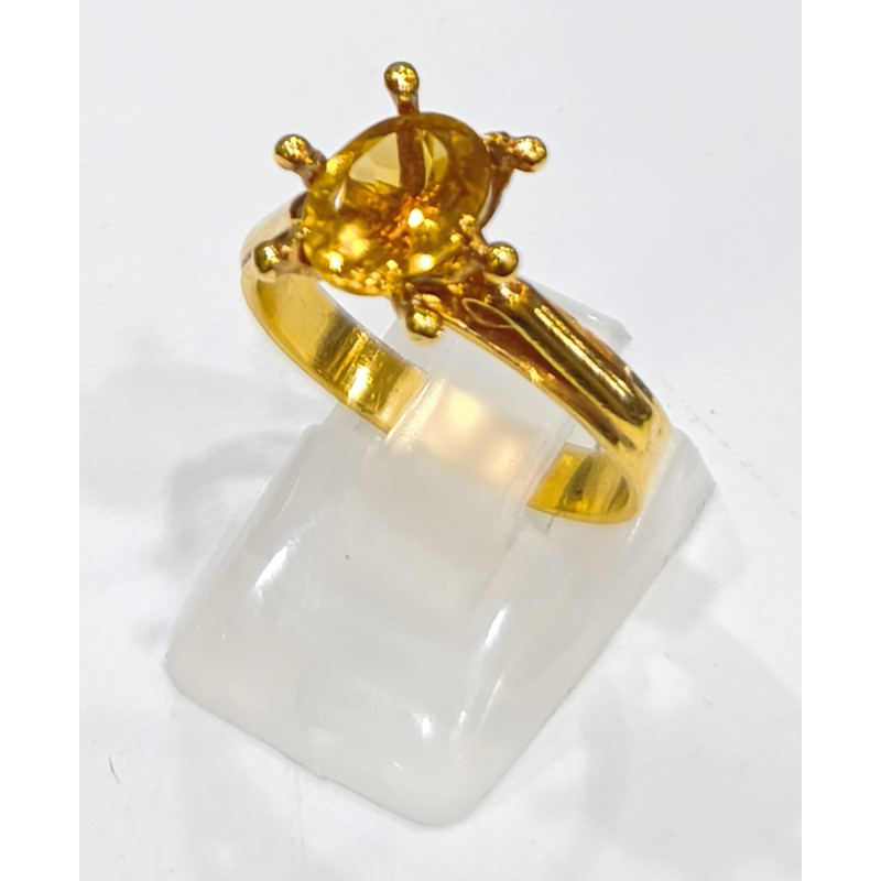 Bague Citrine Naturelle Acier Plaqué Or Taille 57