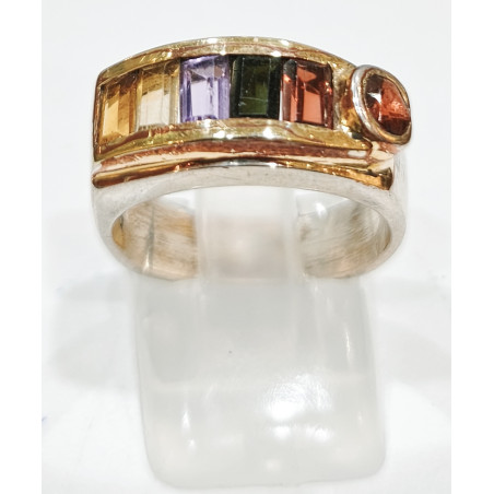 Bague Grenat Tourmaline Topaze Impériale Améthyste Or 18 carats Taille 56