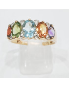Bague Topaze bleue Citrine Péridot Améthyste et Grenat Or 18 Carats Taille 63 (s)