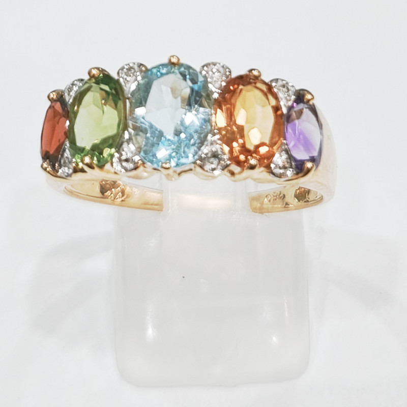 Bague Topaze bleue Citrine Péridot Améthyste et Grenat Or 18 Carats Taille 63 (s)