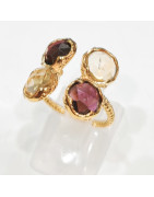 Bague Citrine et Grenat Acier Plaqué Or Taille 51+