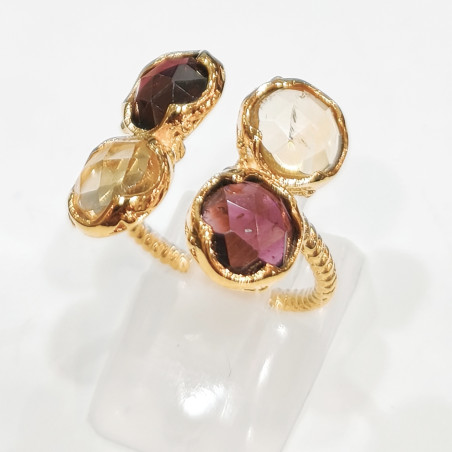 Bague Citrine et Grenat Acier Plaqué Or Taille 51+